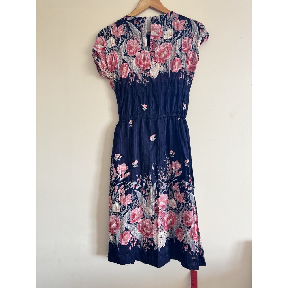 Vintage Hand Sewn Floral Dress Flared Roses Retro Women's Medium - Picture 8 of 8